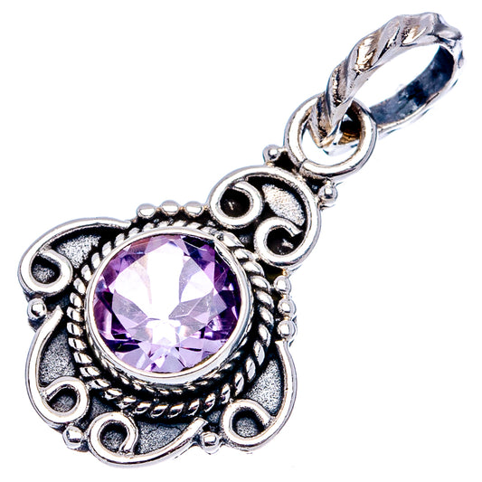 Amethyst pendant necklace charm in .925 sterling silver, round purple gemstone center