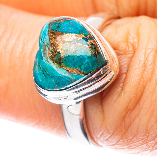 Blue Copper Turquoise Heart Ring Size 6.75 (925 Sterling Silver) R4112