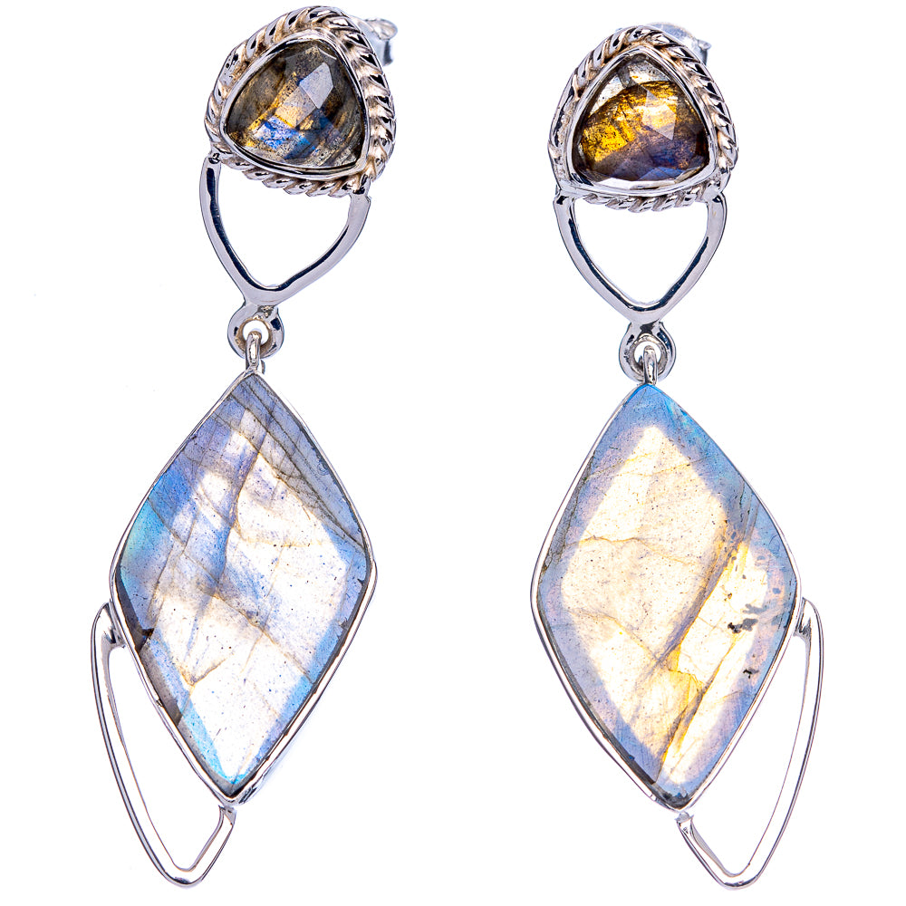 Signature Labradorite Earrings 2 1/4" (925 Sterling Silver) E1175