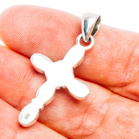 Southwestern Style White Buffalo Turquoise Cross, Cotton Candy Turquoise Pendant 1 5/8" (.925 Sterling Silver)