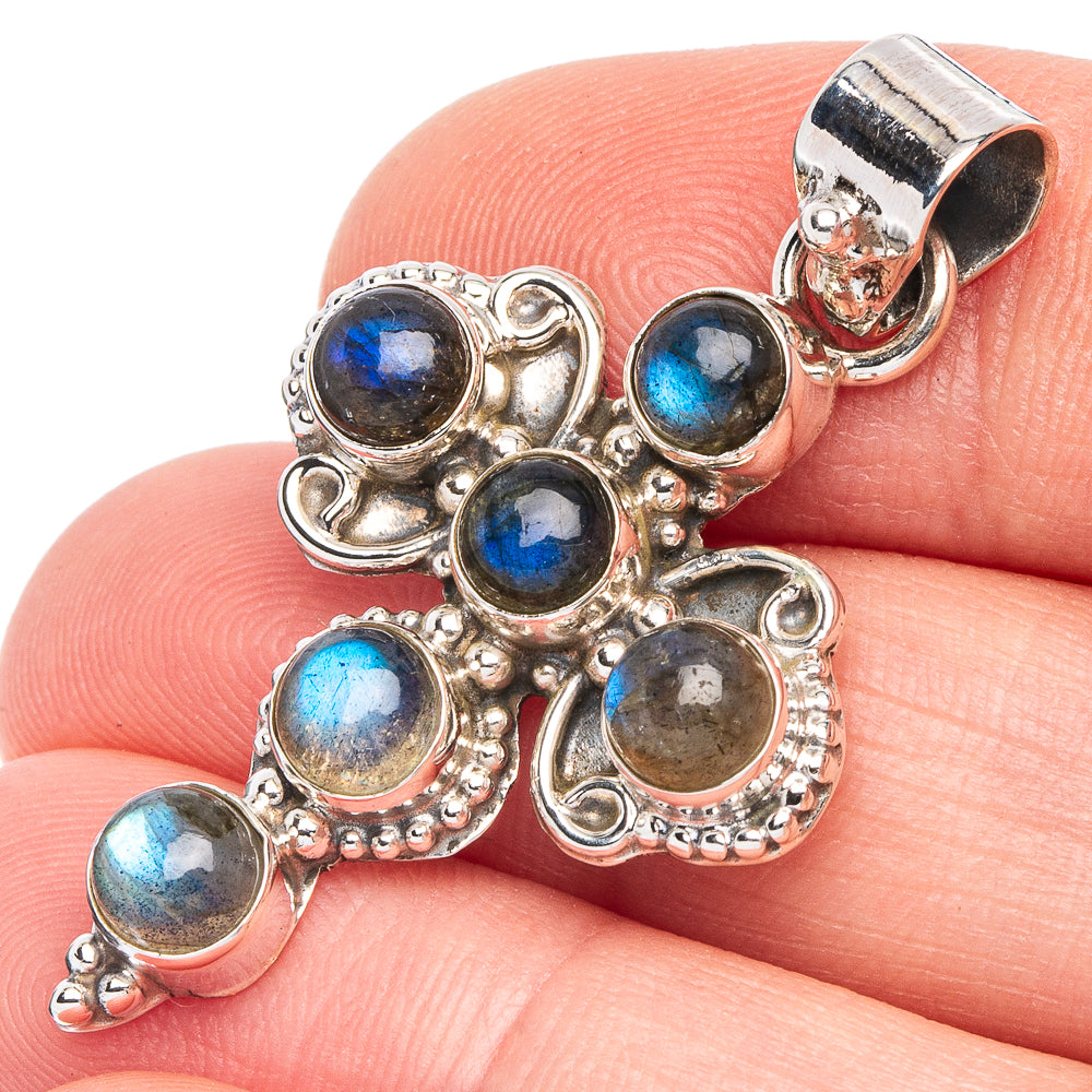 Labradorite Cross Pendant 1 5/8" (925 Sterling Silver) P43785