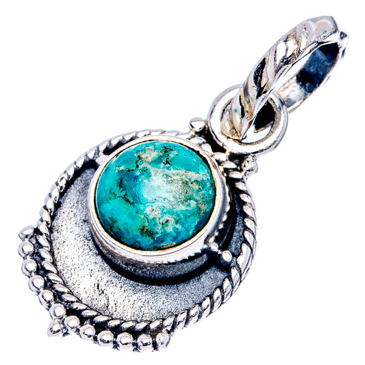 Round turquoise cabochon pendant in .925 sterling silver with rope-edge bezel