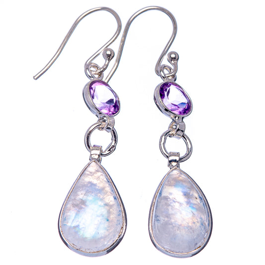 Sterling silver amethyst and moonstone drop earrings, purple tops and opal teardrops
