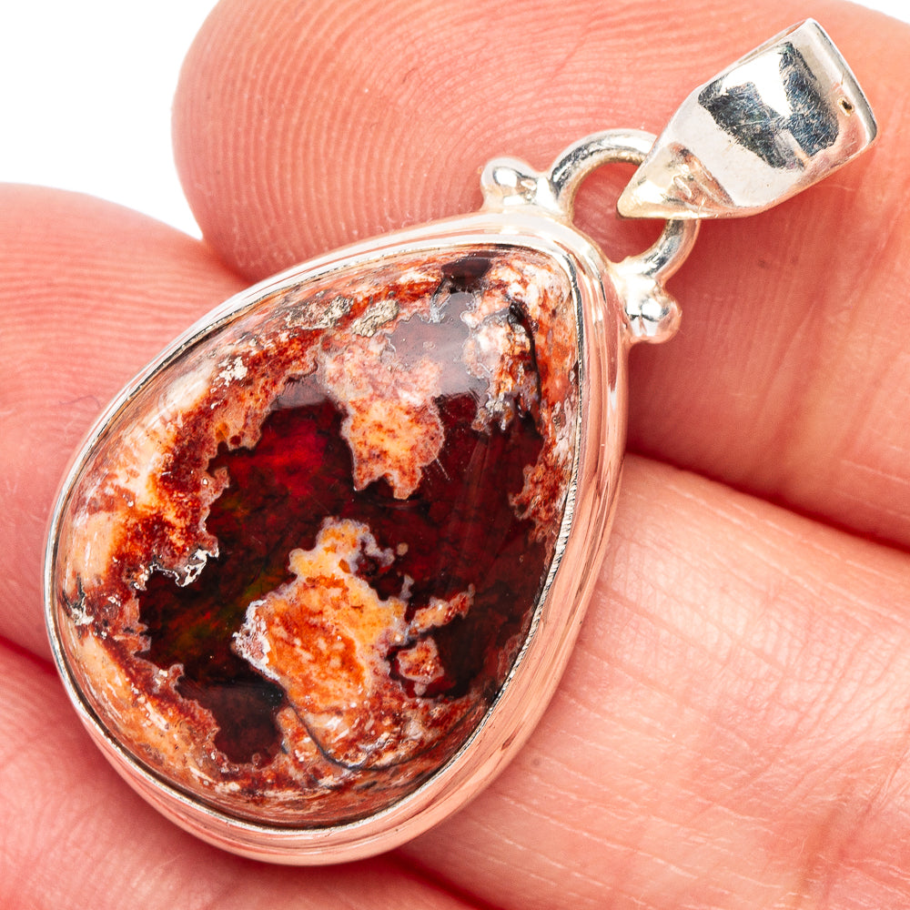 925 sterling silver oval fire opal pendant with fiery red and orange stone bezel