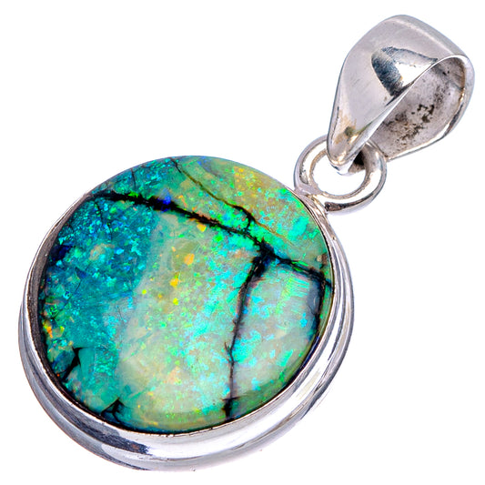 Sterling silver opal pendant with round oval turquoise opal in bezel setting