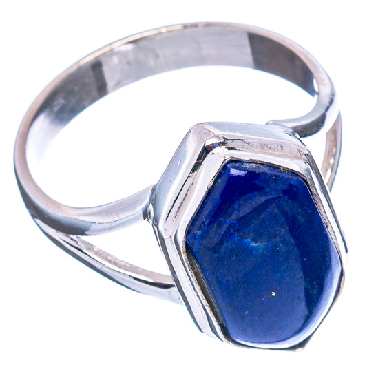 Sterling silver ring with blue lapis lazuli gemstone, rounded bezel setting