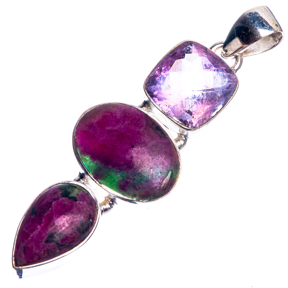 Ruby Zoisite, Amethyst 925 Sterling Silver Pendant 2 1/8"
