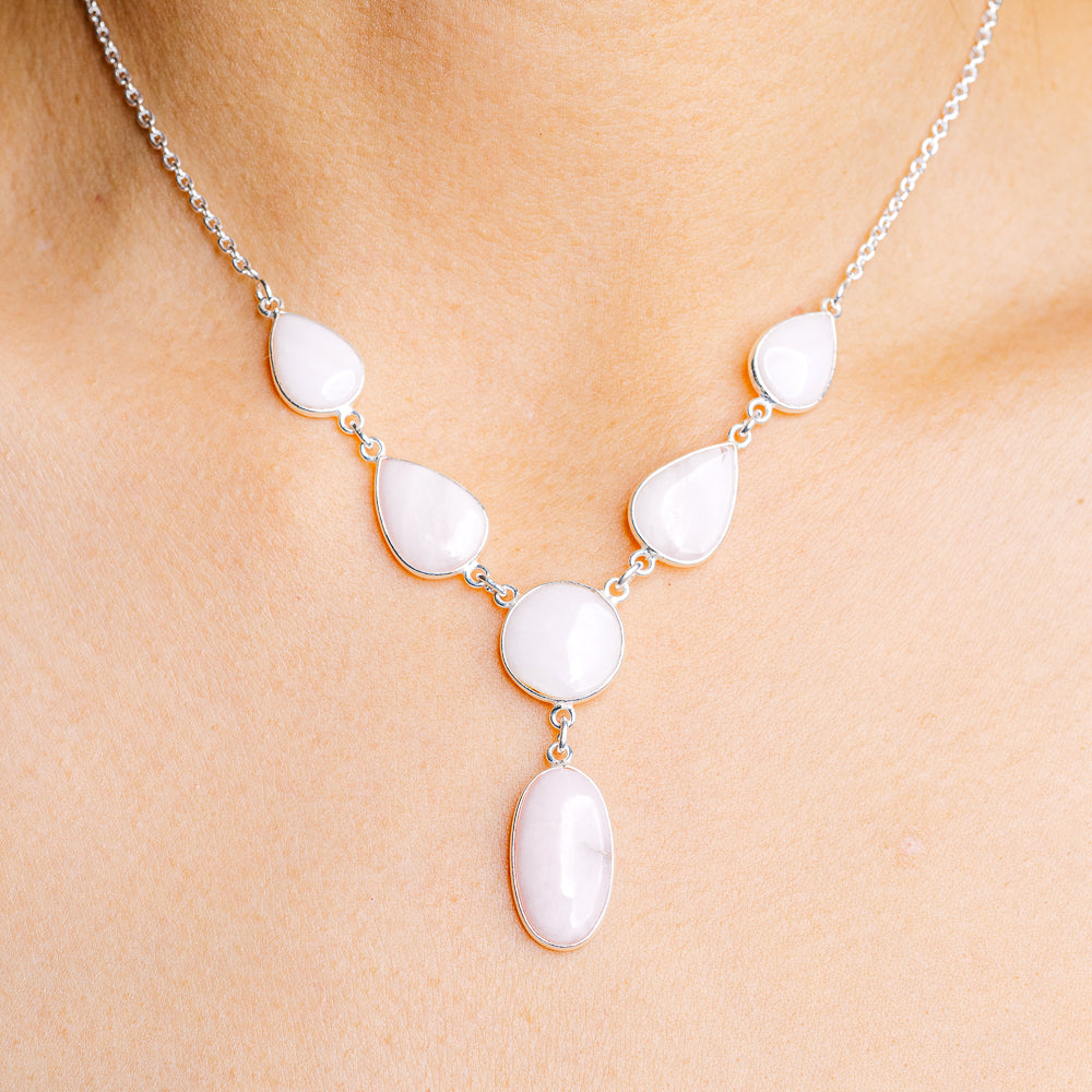 Pink Opal Necklace 16 to 18" (.925 Sterling Silver)