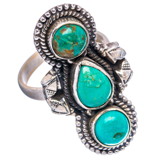 Sterling silver adjustable ring with three turquoise oval stones and decorative bow accents