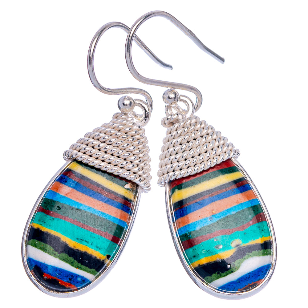 Rainbow Calsilica Earrings 1 3/8" (925 Sterling Silver) E433221