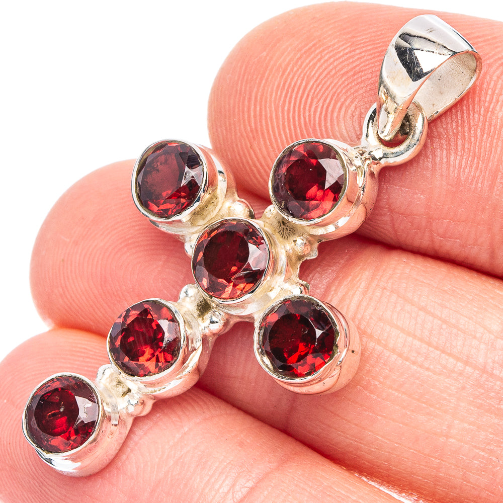 Garnet Cross Pendant 1 1/2" (925 Sterling Silver) P43830
