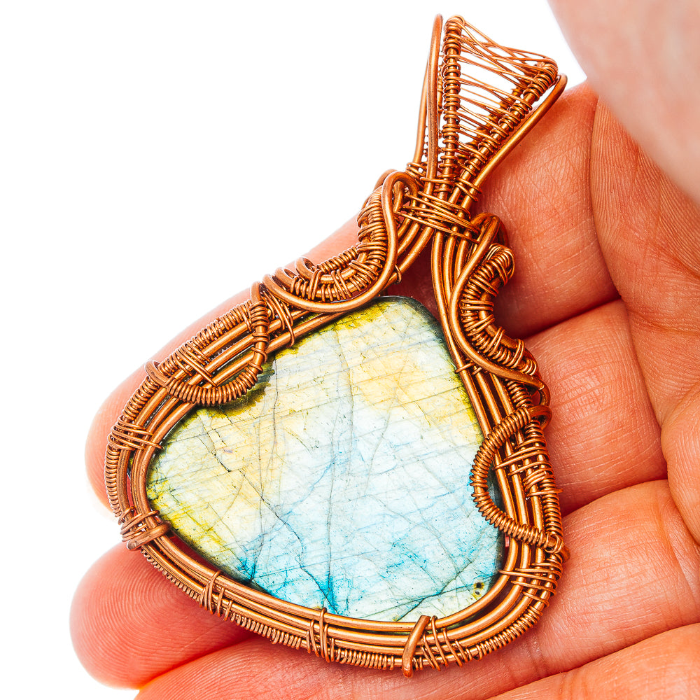 Labradorite Wire Wrap Pendant 2 3/8" (Copper)
