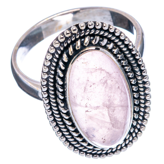 Rose quartz oval ring, .925 sterling silver with raised beaded bezel and open band