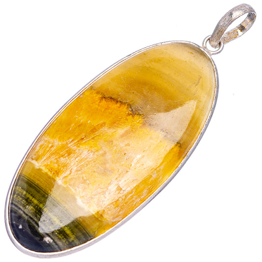 Silver-plated oval jasper pendant showing honey-yellow and dark green streaks, top bail