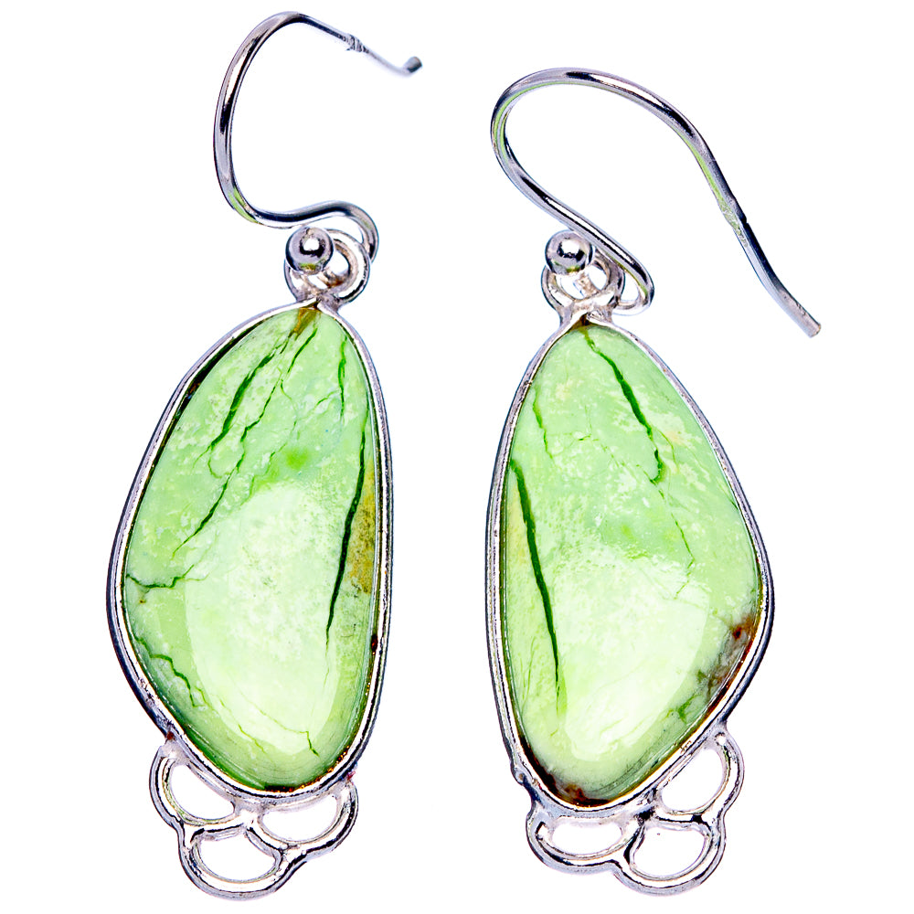 Lemon Chrysoprase 925 Sterling Silver Earrings 1 5/8" (925 Sterling Silver) E1946