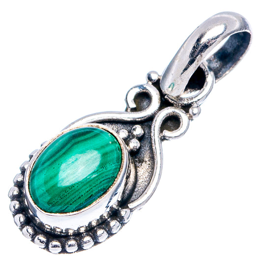 Oval malachite pendant with .925 sterling silver filigree and teardrop side loops