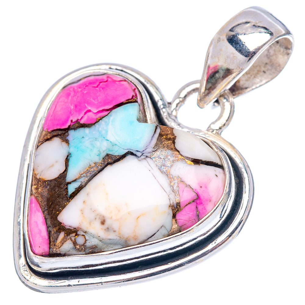 Cotton Candy Turquoise Heart Pendant 1 1/8" (.925 Sterling Silver)