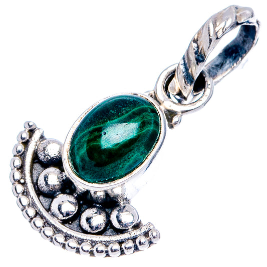 Green oval malachite cabochon pendant with ornate beaded .925 sterling silver frame
