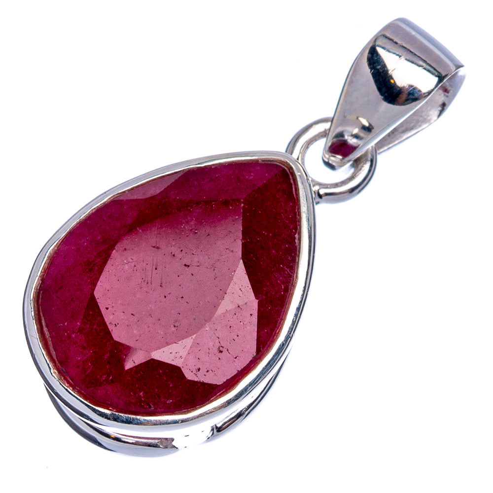 Teardrop red sillimanite pendant with 925 sterling silver frame and top bail