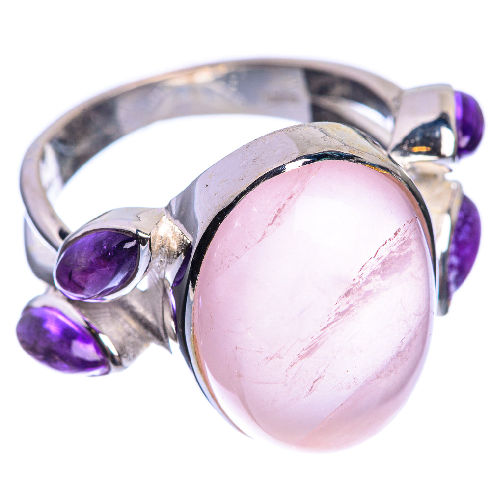 Rose Quartz, Amethyst 925 Sterling Silver Ring Size 7.5