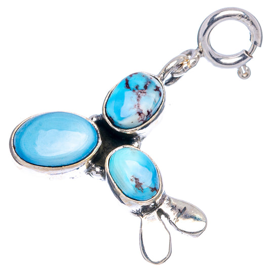 Turquoise oval pendant charm in .925 sterling silver with 3 cabochons and ring clasp