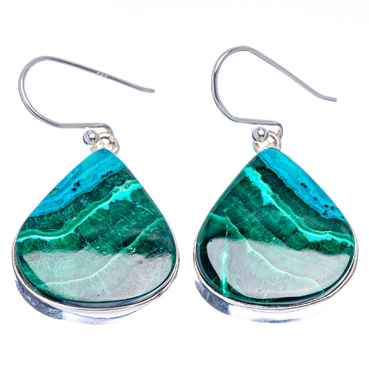 Sterling silver fishhook teardrop earrings with green turquoise marbled stone