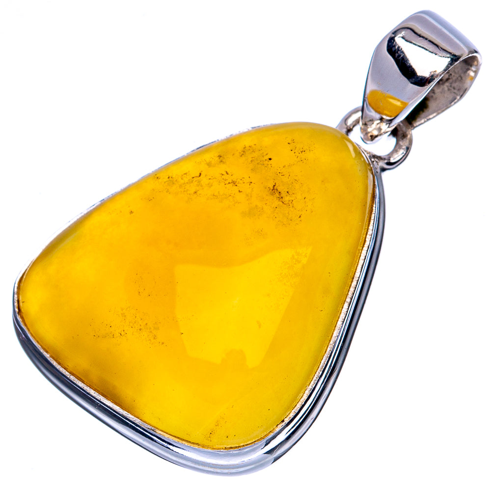 Sterling silver amber pendant with large teardrop yellow amber cabochon