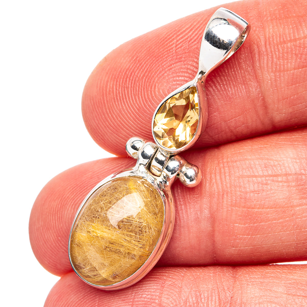 Rutilated Quartz, Citrine Pendant 1 3/8" (.925 Sterling Silver)
