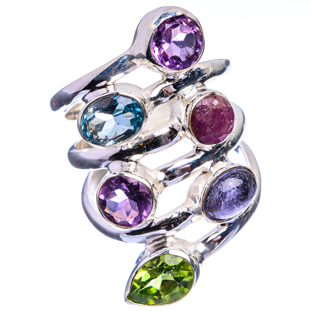 Large Amethyst, Blue Topaz, Ruby, Tanzanite, Peridot Ring Size 6 (925 Sterling Silver) R143070