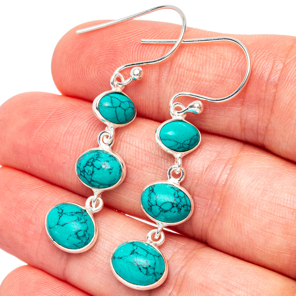 Turquoise Howlite Earrings 1 3/4" (925 Sterling Silver) E2987