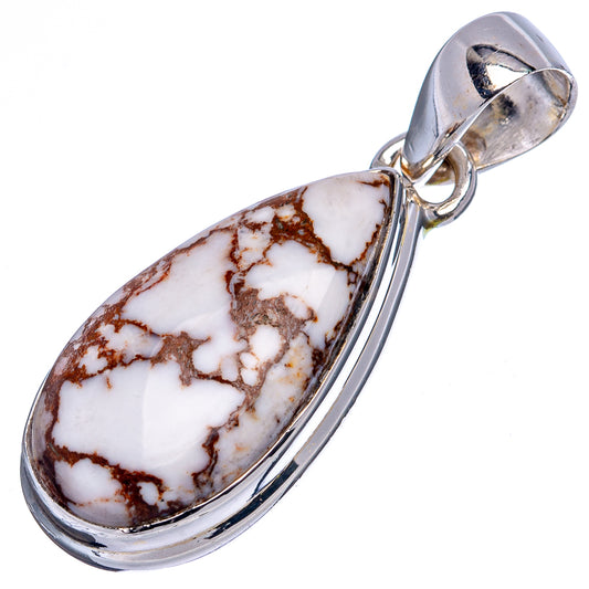 Wild Horse Jasper teardrop pendant with polished .925 silver bail, white and dark-brown matrix