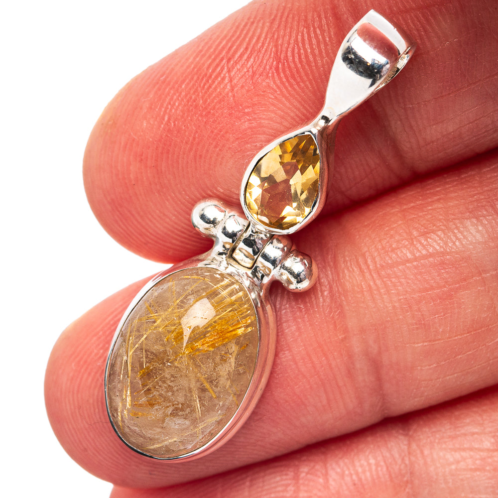 Rutilated Quartz, Citrine Pendant 1 3/8" (.925 Sterling Silver)