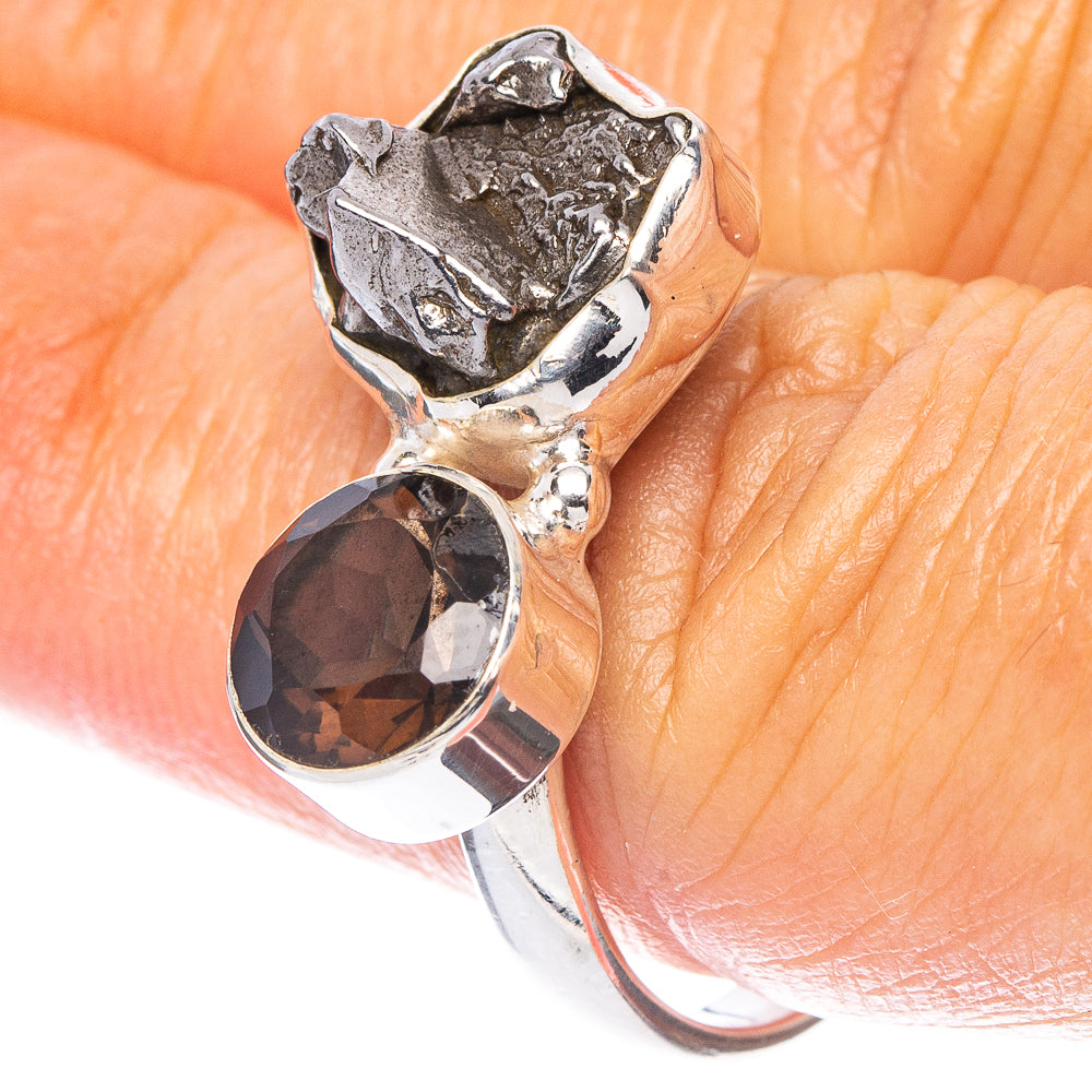 Rare Meteorite, Smoky Quartz Ring Size 8 (925 Sterling Silver) R6892