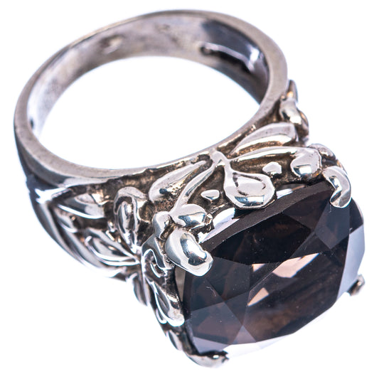 Smoky quartz statement ring with faceted oval stone, sculpted .925 sterling silver band