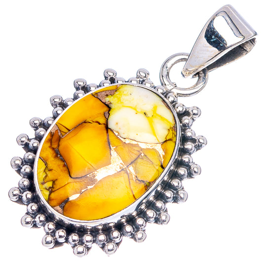 Sterling silver tourmaline matrix pendant with open bail, yellow oval stone and white veining