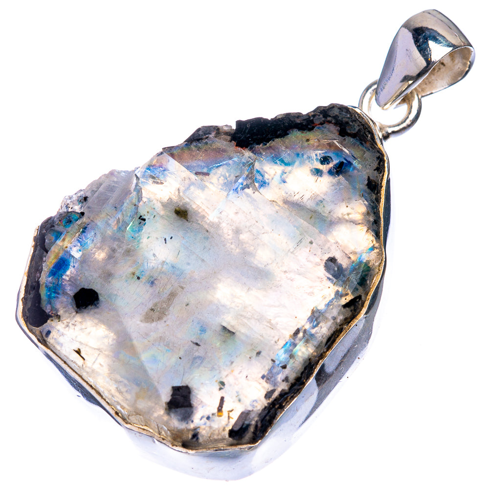 Raw Rainbow Moonstone Pendant 1 3/4" (925 Sterling Silver) P39315