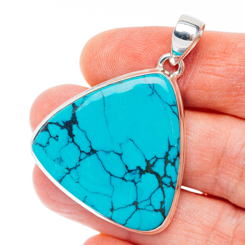 Premium Tibetan Turquoise Pendant 1 1/2" (.925 Sterling Silver)