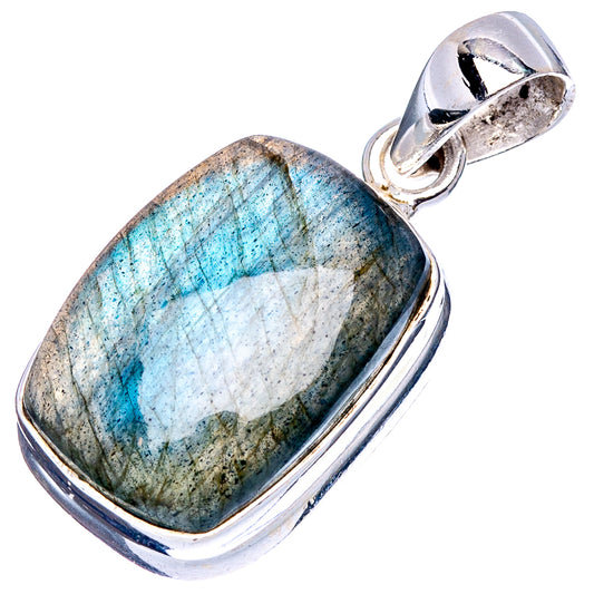 Oval labradorite pendant in .925 sterling silver with blue-gray bezel setting