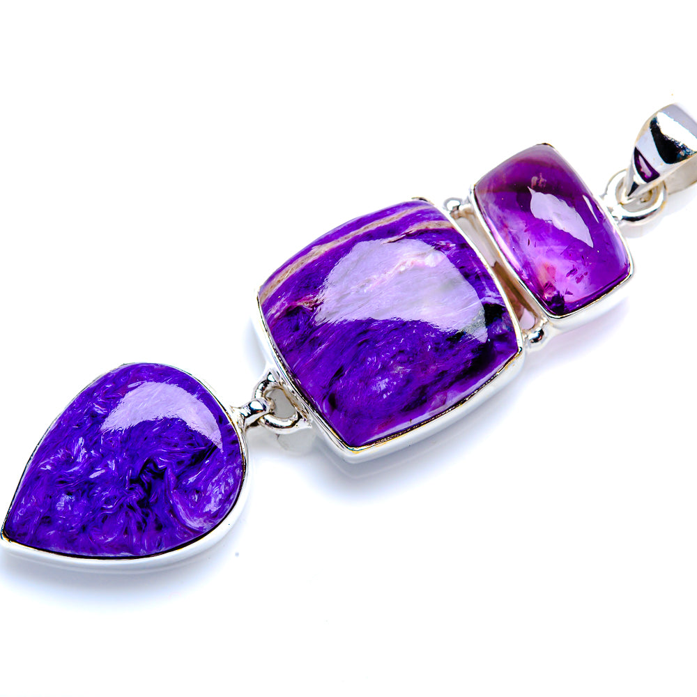 Charoite, Amethyst 925 Sterling Silver Pendant 2 1/2" (925 Sterling Silver) PD38382