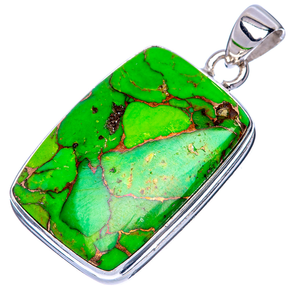 Green Copper Turquoise Pendant 1 1/2" (925 Sterling Silver) P41365