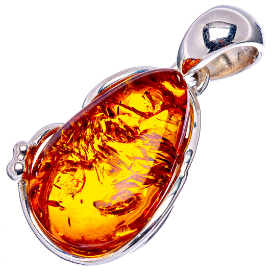 Oval Baltic amber cabochon pendant in polished 925 sterling silver setting