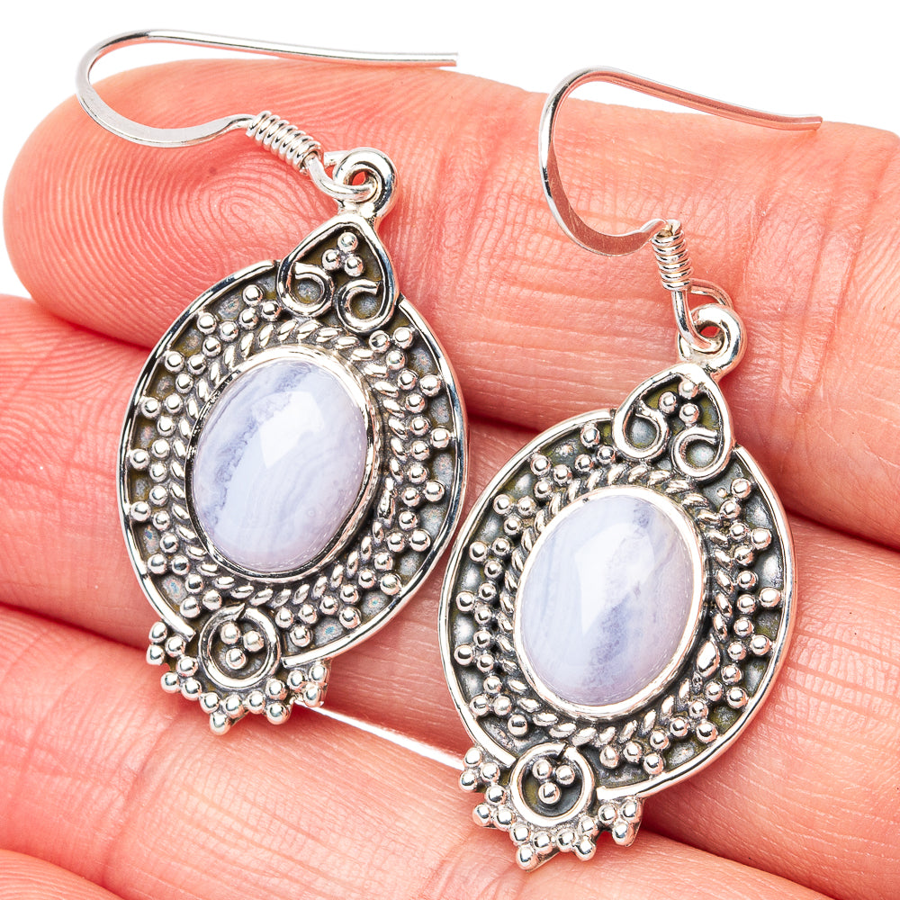 Premium Blue Lace Agate Earrings 1 5/8" (925 Sterling Silver) E2711