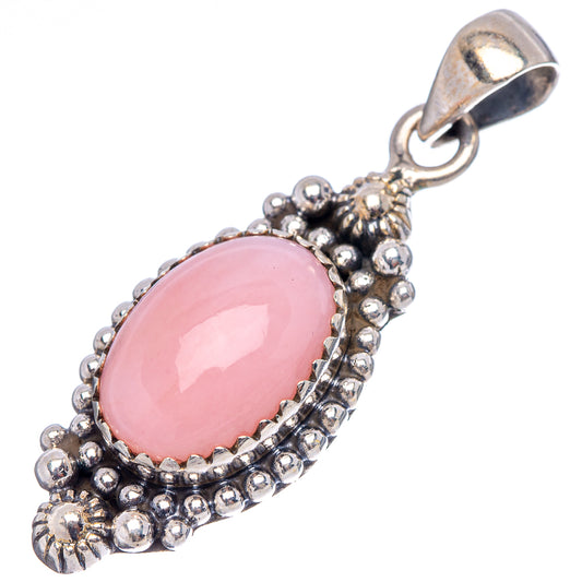 Pink opal pendant .925 sterling silver teardrop cabochon with textured beaded frame