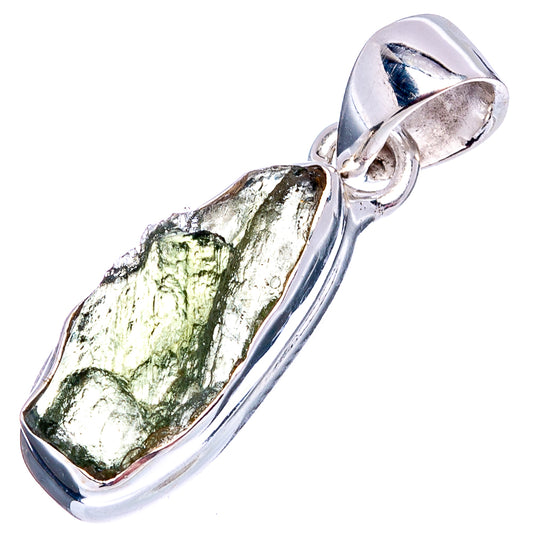 Sterling silver moldavite pendant with green textured teardrop stone and round bail