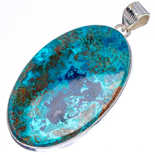 Sterling silver Shattuckite pendant with large oval blue-green stone cabochon