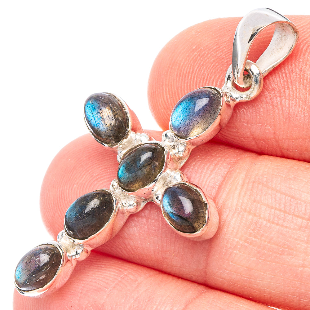 Labradorite Cross Pendant 1 5/8" (925 Sterling Silver) P43867