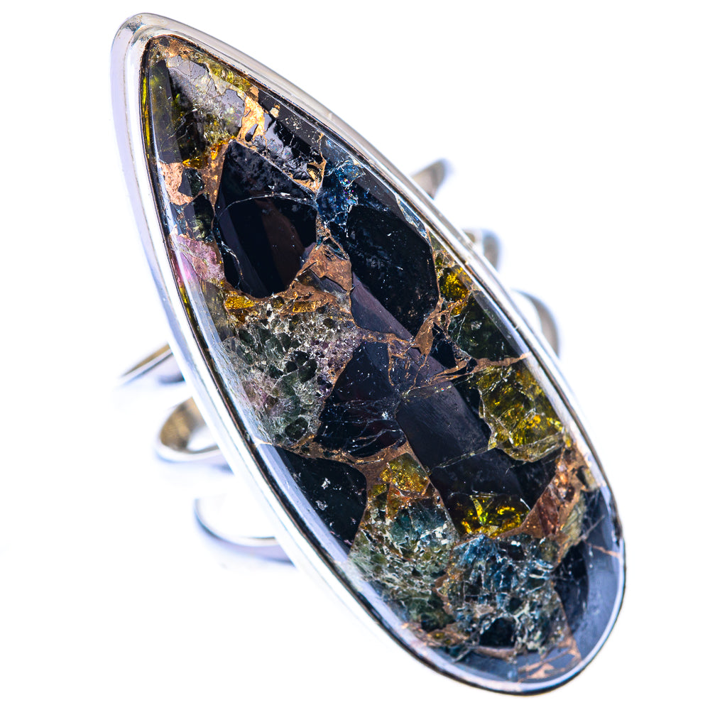 Oval sterling silver ring with dark onyx-style centerpiece and multicolor flecks