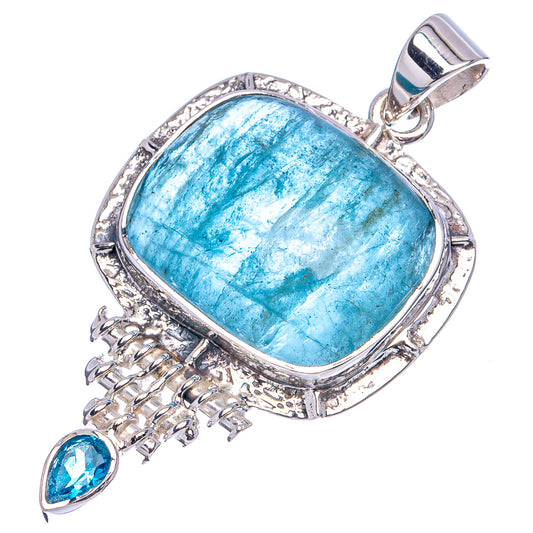 Blue gemstone pendant in 925 sterling silver with bezel and teardrop drop charm