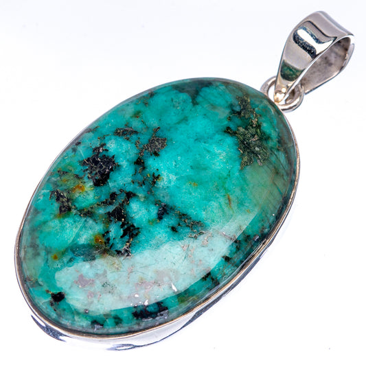 Premium African Turquoise Jasper Pendant 1 7/8" (.925 Sterling Silver)