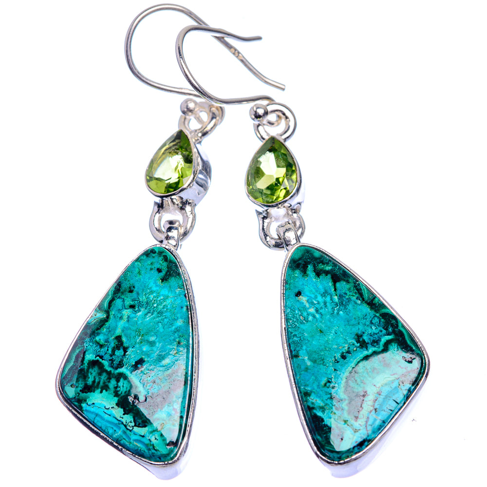 Malachite In Chrysocolla, Peridot Earrings 2" (925 Sterling Silver) E432995